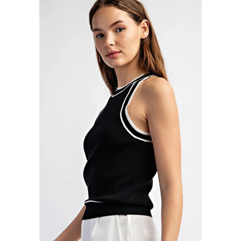 Miholl Black Knit Contrast Trim Tank Top Size Small